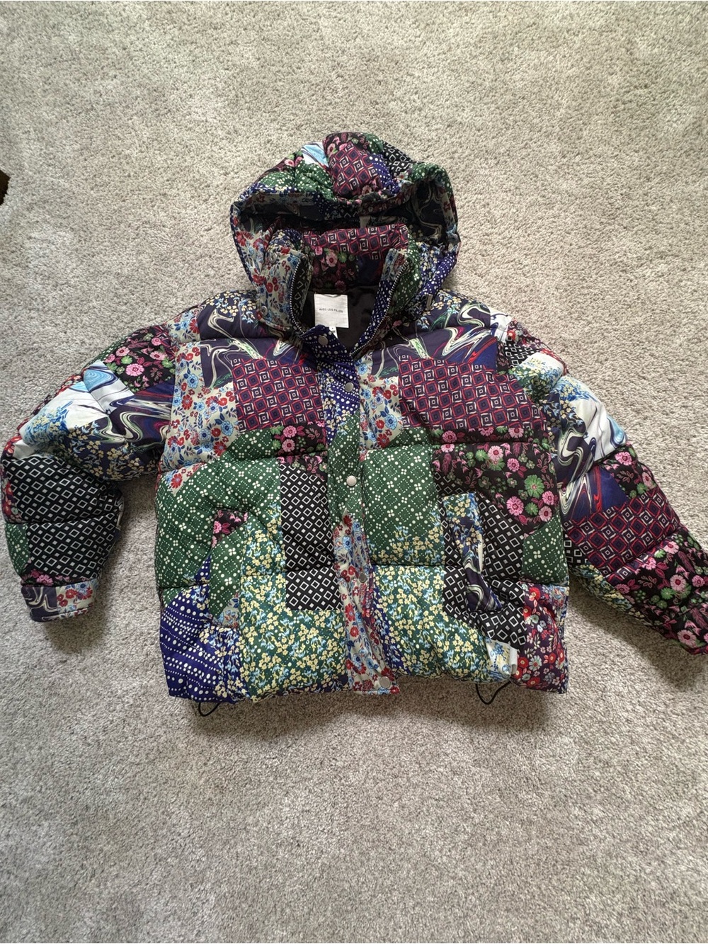 Avec Les Filles Patchwork Floral Puffer Jacket - Green & Purple - Picture 2 of 6